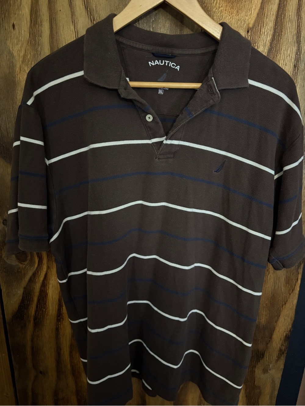 Nautica Brown Polo with White & Navy Stripe Detail